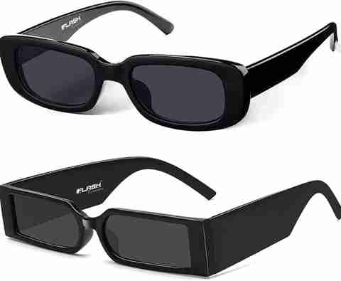 Buy I Flash Rectangular Sunglasses Black, Black For Men Women