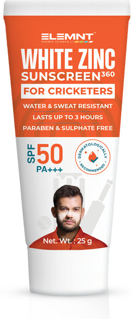 Elemnt Sports Science Sunscreen SPF 50 PA+++ White Zinc Sunscreen 360  Zinc Oxide Sunscreen for Cricketers Athletes