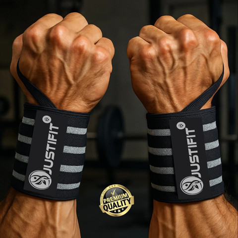 JUSTIFIT Professional Wrist Band Strap for gym fitness support weight  lifting-1 Pair Wrist Support