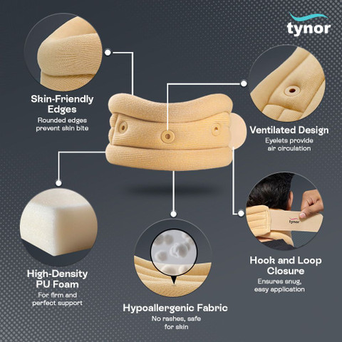 TYNOR Cervical Collar Soft with Support, Beige, XL, Unit Neck