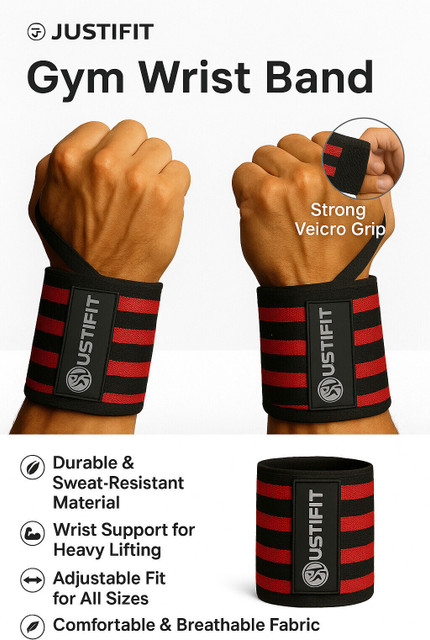 JUSTIFIT Professional Wrap Band Strap for gym fitness Wrist support weight  lifting-1 Pair Wrist Support