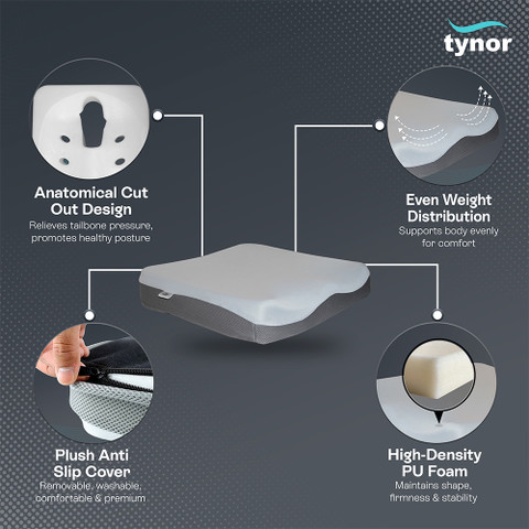 TYNOR Coccyx Cushion Seat, Grey, Universal Size, 1 Unit Back
