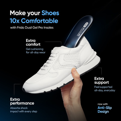 Frido Dual Gel Pro Shoe Insole Trimmable Shoe Sole for Stability,  Large(9-14UK)-1 Pair Foot Support