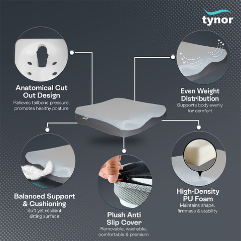 Back Pain Coccydynia Pillow Tynor TYNOR Coccyx Cushion Seat, Grey