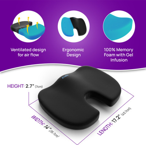 Frido Ultimate Coccyx Seat Cushion with Cooling Effect Memory Foam  Orthopedic Design Back Lumbar Support