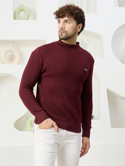 KVETOO Solid Turtle Neck Casual Men Maroon Sweater Buy KVETOO