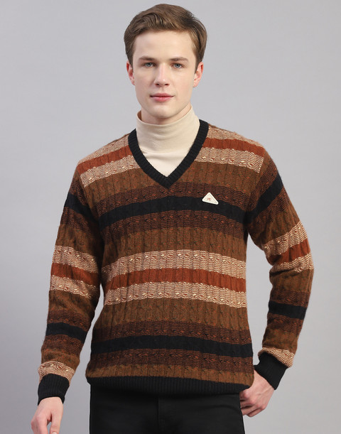 MONTE CARLO Striped V Neck Casual Men Multicolor Sweater