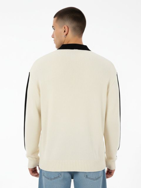 Glitchez Men Graphic Print Collared Neck White Sweater - Image 5
