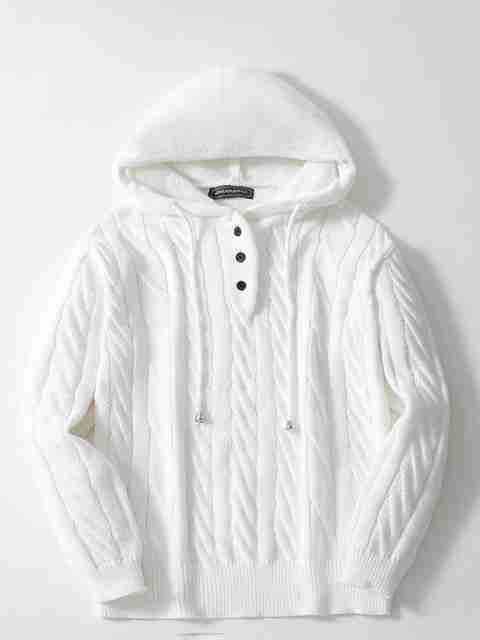 Mast & Harbour Men White Hooded Neck Self Design Sweater - Image 5