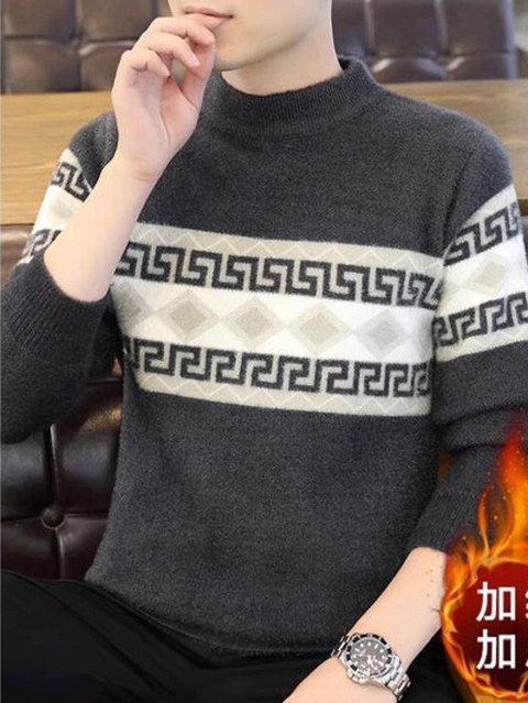 High Neck Indian Print Sweater Miximx Women's Plus Size Autumn