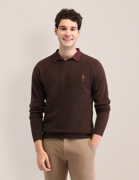 POLO Solid Collared Neck Casual Men Brown Sweater Buy