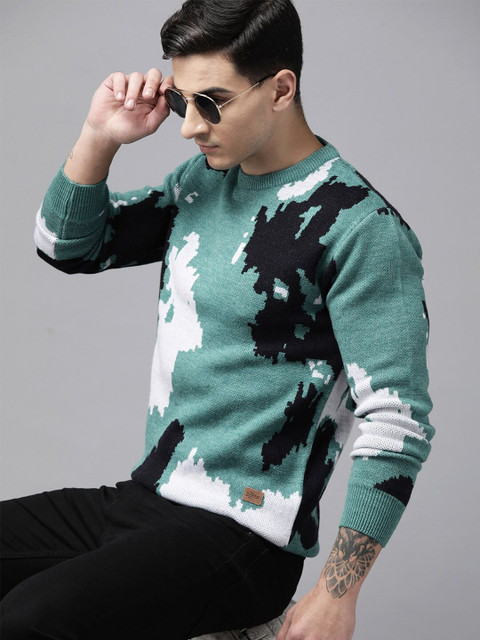 Roadster Printed Round Neck Casual Men White Sweater Buy