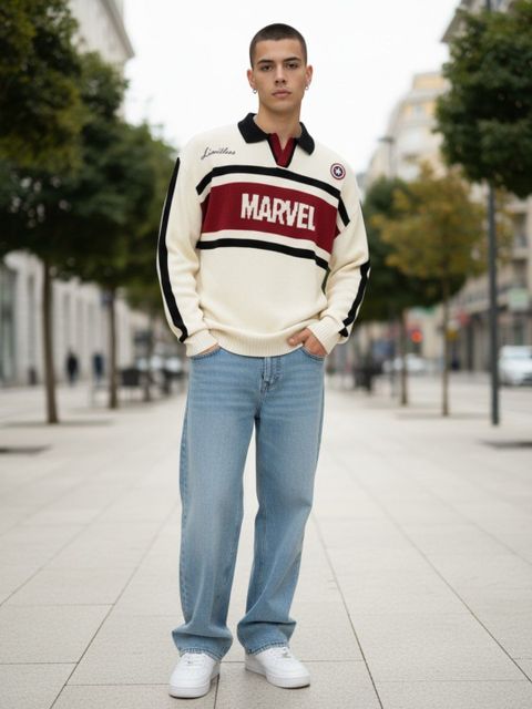 Glitchez Men Graphic Print Collared Neck White Sweater - Image 6