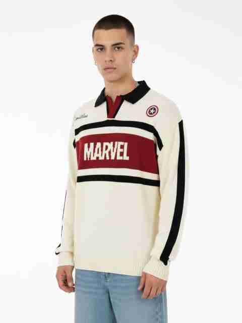 Glitchez Men Graphic Print Collared Neck White Sweater - Image 3