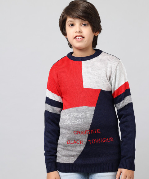 Fit N Fame Colorblock Round Neck Casual Boys Multicolor Sweater