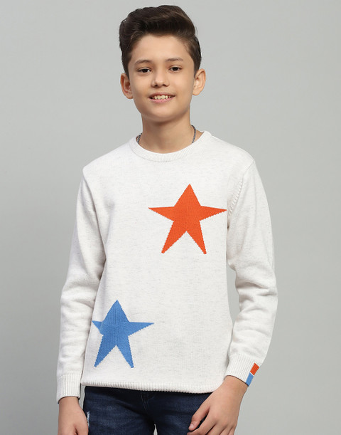 MONTE CARLO Self Design Round Neck Casual Boys White Sweater Buy
