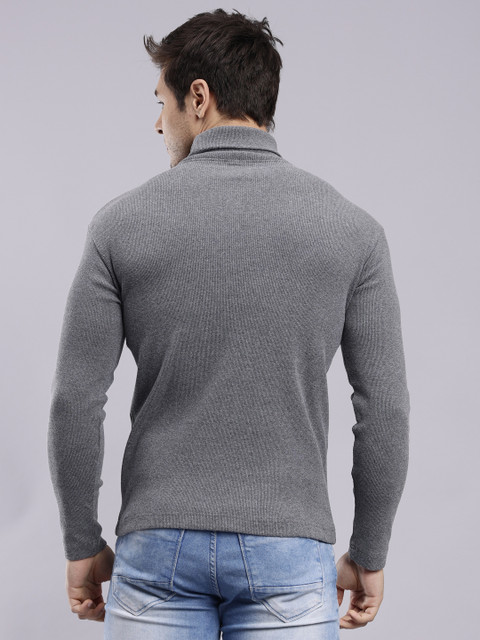 NUEVOSPORTA Solid High Neck Casual Men Grey Sweater - Buy