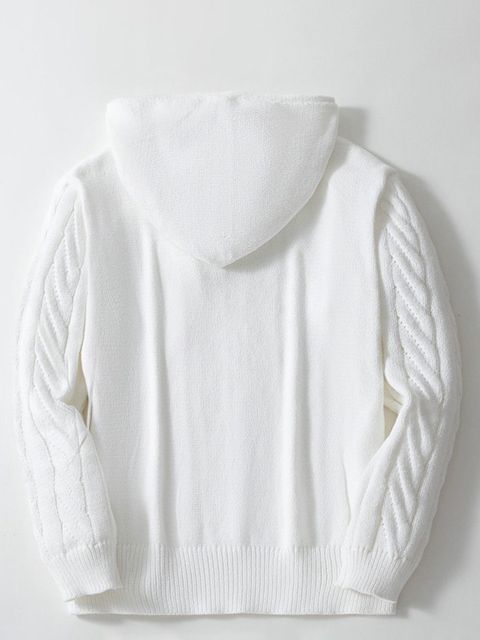 Mast & Harbour Men White Hooded Neck Self Design Sweater - Image 6