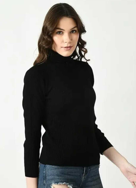 Rahulagra Solid High Neck Casual Women Black Sweater Buy