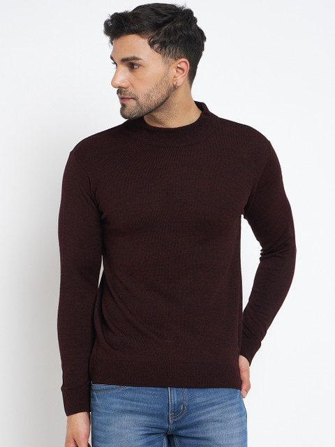 DUKE Solid High Neck Casual Men Maroon Sweater Buy DUKE Solid