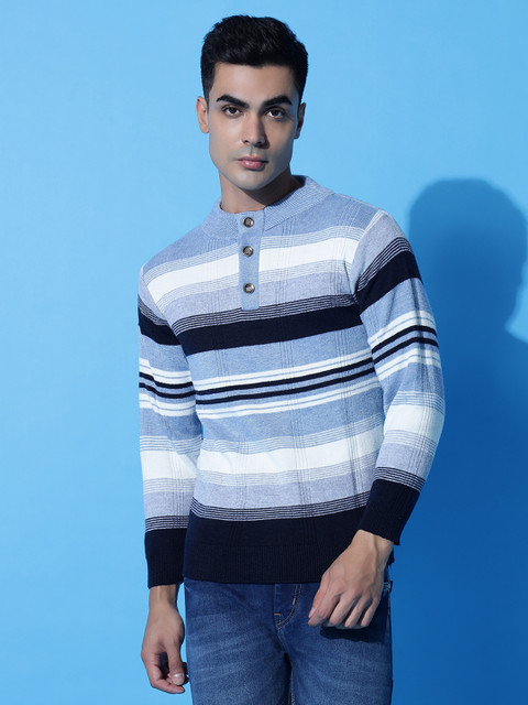 Polo Neck Mens Pale Blue Jumper Navy Pure Cashmere Polo Neck