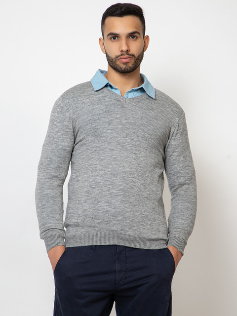 ARMISTO Solid V Neck Casual Men Grey Sweater