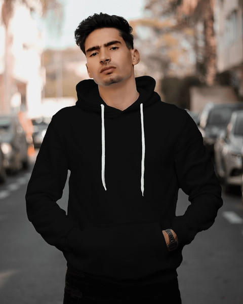 EcoRunner Solid Hooded Neck Casual Men Black Sweater