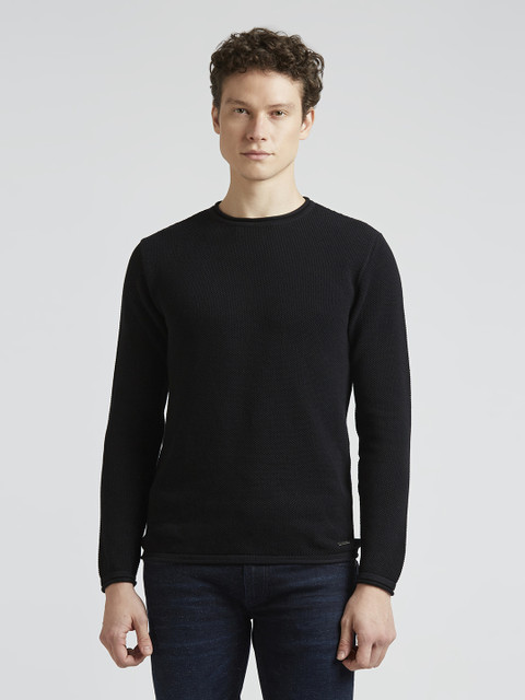 Pepe Jeans Solid Crew Neck Casual Men Black Sweater
