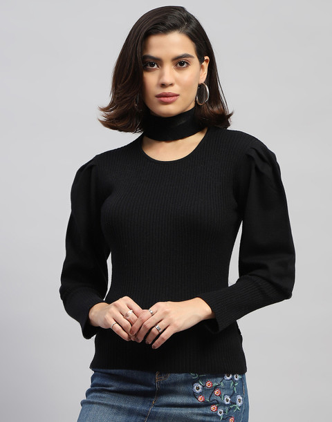 MONTE CARLO Solid Turtle Neck Casual Women Black Sweater