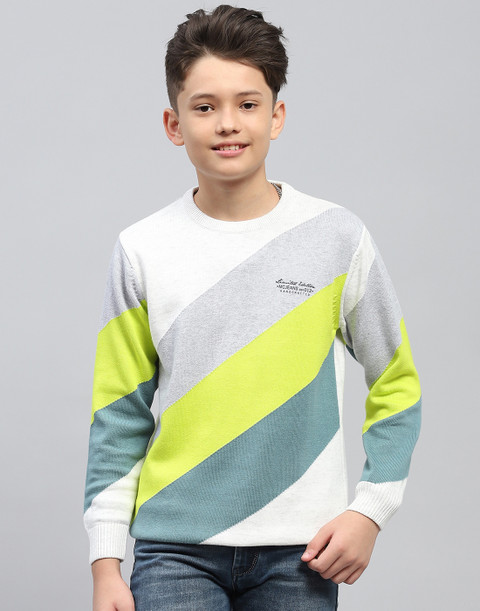 MONTE CARLO Colorblock Round Neck Casual Boys White Sweater Buy
