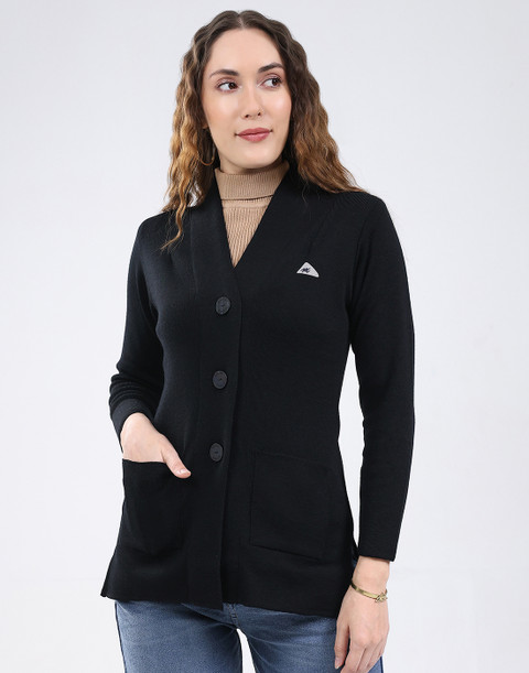monte carlo v neck black cardigan womens MONTE CARLO Solid V Neck Casual Women Black Sweater Buy MONTE CARLO Solid V  Neck Casual Women Black Sweater Online at Best Prices in India 