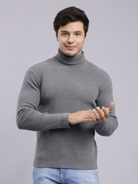 NUEVOSPORTA Solid High Neck Casual Men Grey Sweater