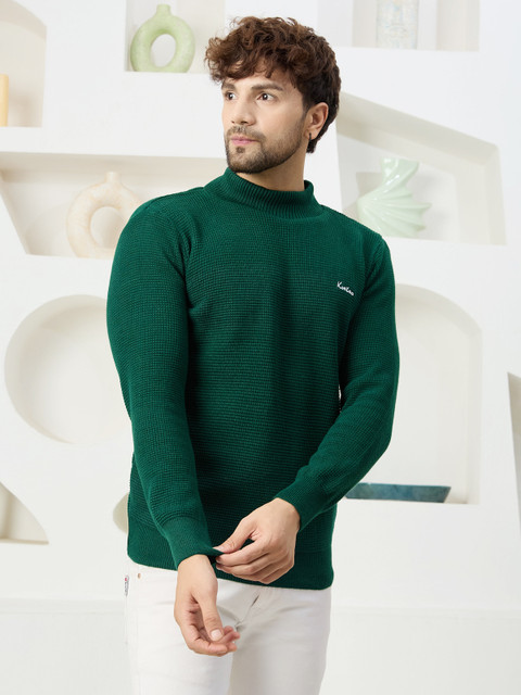 KVETOO Solid Turtle Neck Casual Men Dark Green Sweater - Buy
