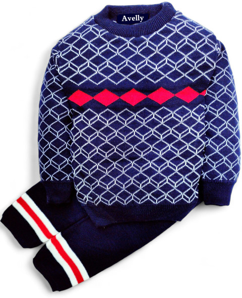 Avelly Woven Round Neck Casual Baby Boys Dark Blue Sweater
