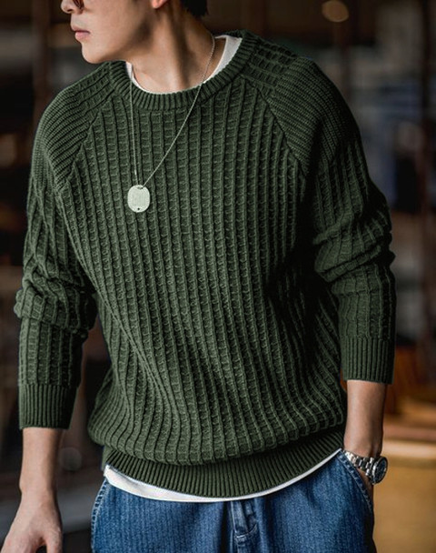 FASHLOOK Solid Round Neck Casual Men Dark Green Sweater