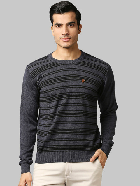 Raymond Woven Round Neck Casual Men Black Sweater