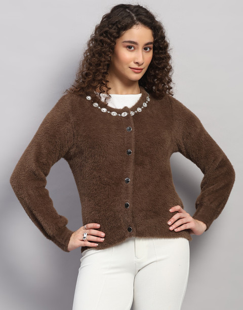 Monte Carlo Women Woollen Crop Cardigan(M) By Myntra