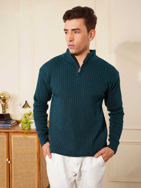 slim fit dress slacks Viyella Green Knit Mockneck Quarter Zip Sweater