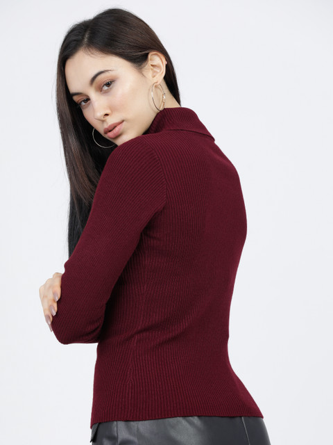 Tokyo Talkies Solid Turtle Neck Casual Women Red Sweater Buy