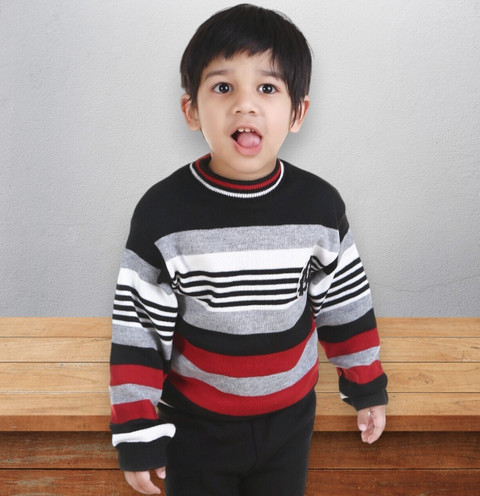 GTwo Colorblock Round Neck Casual Baby Boys Black Sweater