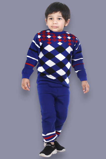 GTwo Printed Round Neck Casual Baby Boys Blue Sweater - Main Image