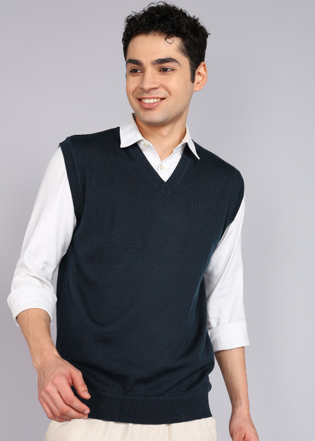 Raymond Solid V Neck Casual Men Dark Blue Sweater Buy Raymond