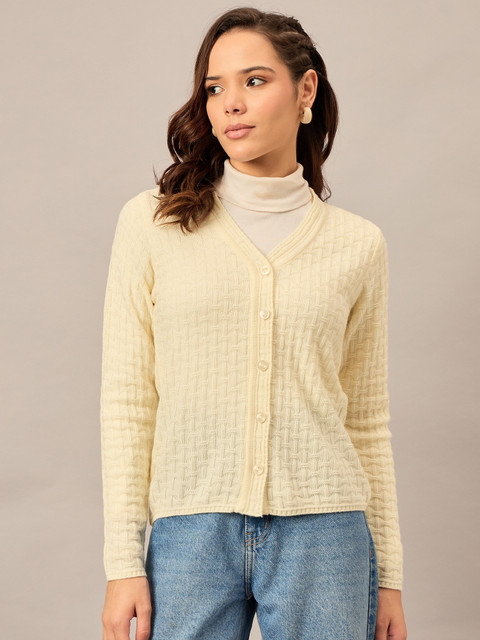 Roadster Solid V Neck Casual Women Yellow Sweater