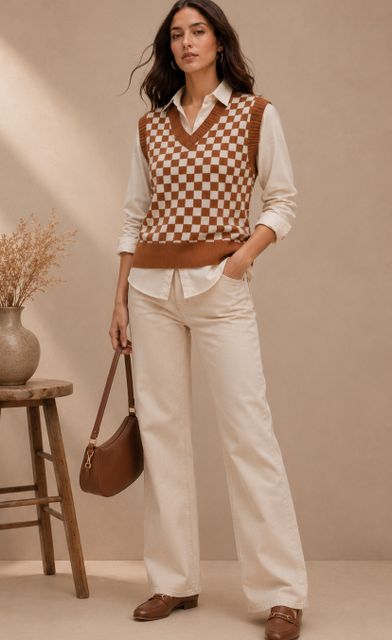 FEVERFEW Women Checkered V Neck Multicolor Sweater - Image 5