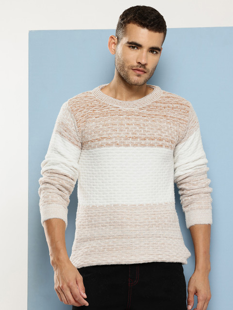 Aarika Colorblock Round Neck Casual Men Beige Sweater Buy Aarika