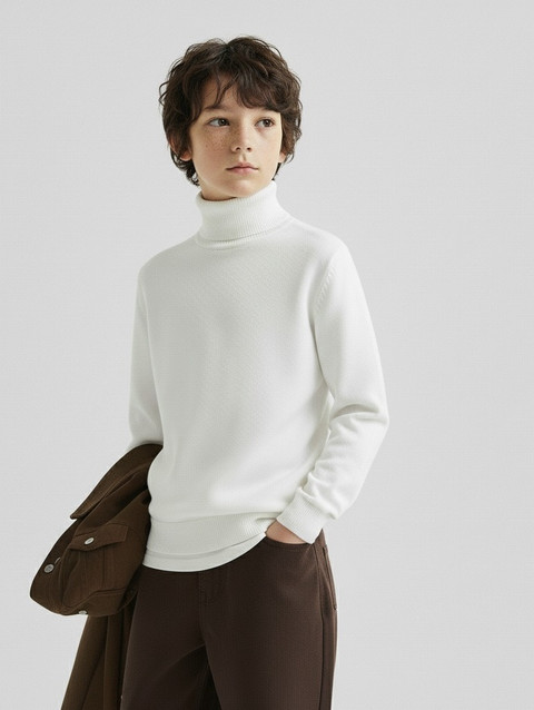 Clothify Solid High Neck Casual Boys White Sweater Buy Clothify