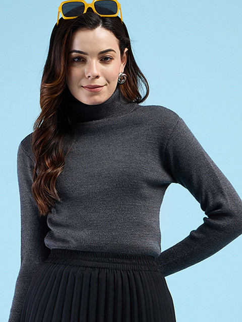 CLAPTON Solid High Neck Casual Women Grey Sweater Buy CLAPTON