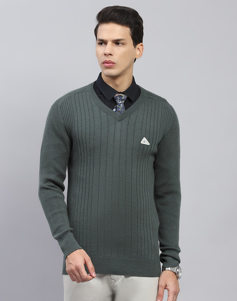 MONTE CARLO Solid Mandarin Neck Casual Men Green Sweater Buy