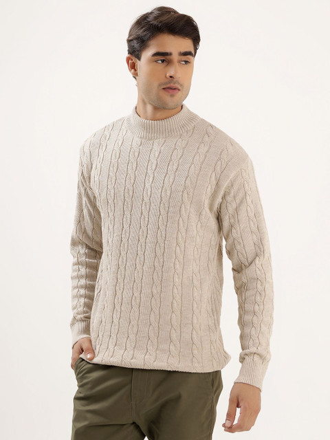 kveto Self Design Round Neck Casual Men Beige Sweater Buy kveto