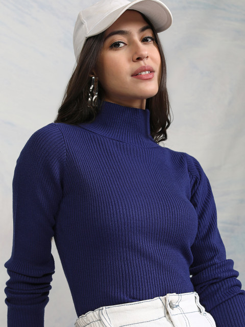 ニット/セーター T. japan standard turtle neck tops Tokyo Talkies Solid Turtle Neck Casual Women Blue Sweater - Buy